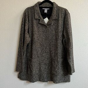 MODERN SOUL Stretch Tweed Jacket Coat Buttoned Down Variegated Black Brown XL